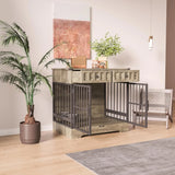 Indoor Wooden Dog Crate Furniture With Adjustable Feeder