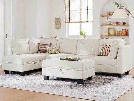 Velvet L - Shaped Sectional Sofa With Ottoman - Calmora - Sleep Galleria