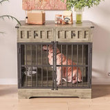 Indoor Wooden Dog Crate Furniture With Adjustable Feeder