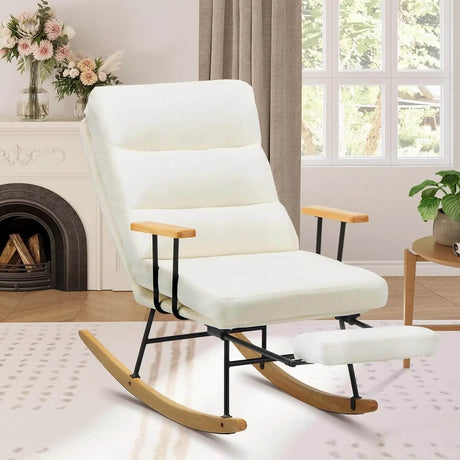 Adjustable Teddy Fabric Rocking Chair with Footrest - XMSJ - Sleep Galleria