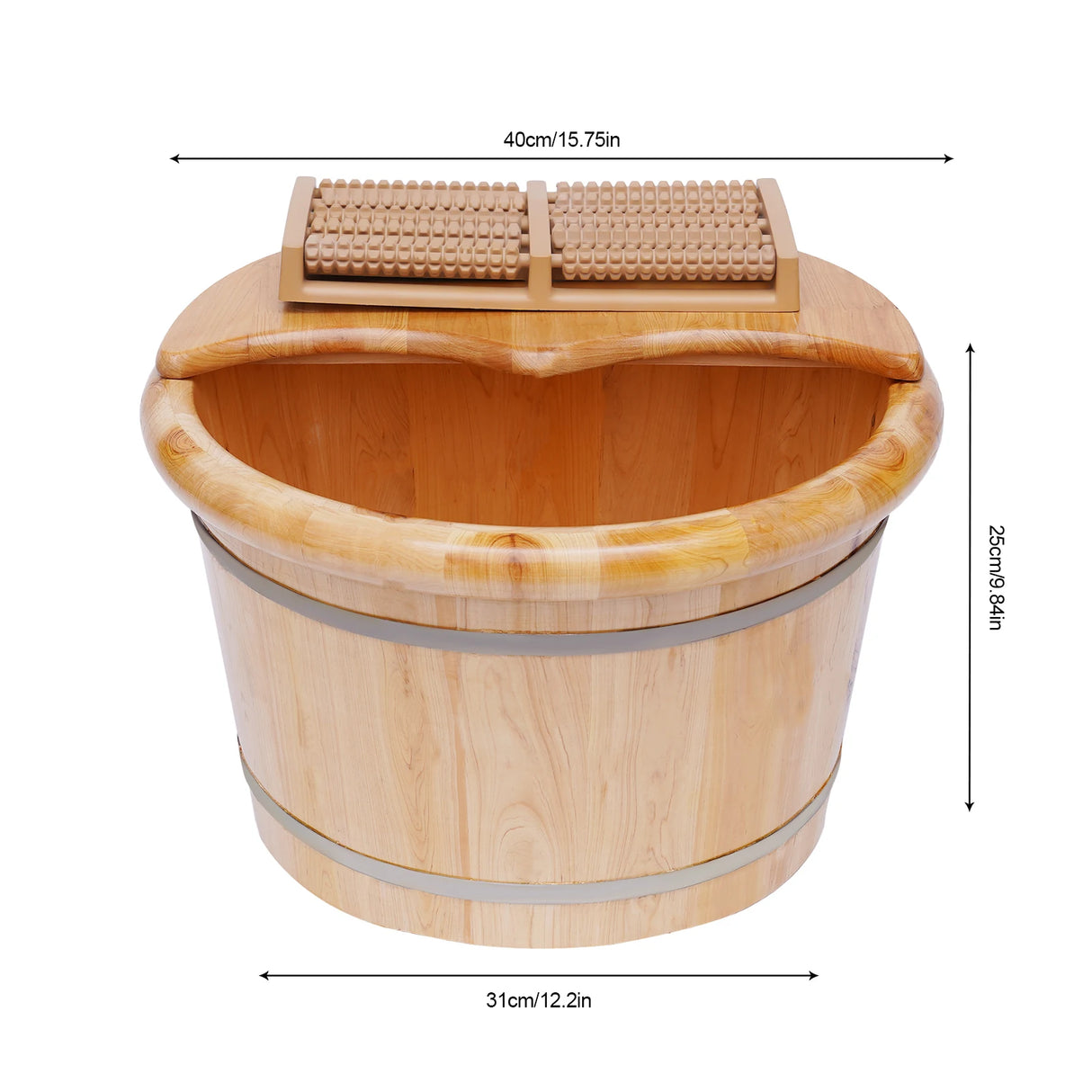 Cedar Wood Foot Bath Bucket With Massage Roller