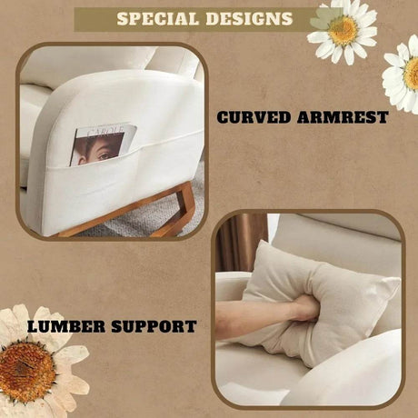 Beige Linen Upholstered Nursery Rocking Chair - Calmora - Sleep Galleria