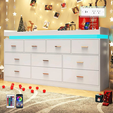 Modern 10 - Drawer Dresser with LED Light - XMSJ - Sleep Galleria