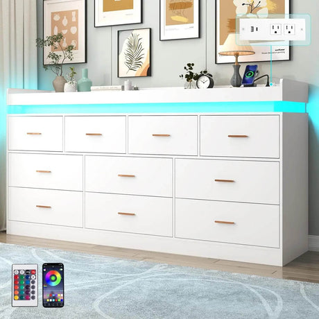 Modern 10 - Drawer Dresser with LED Light - XMSJ - Sleep Galleria