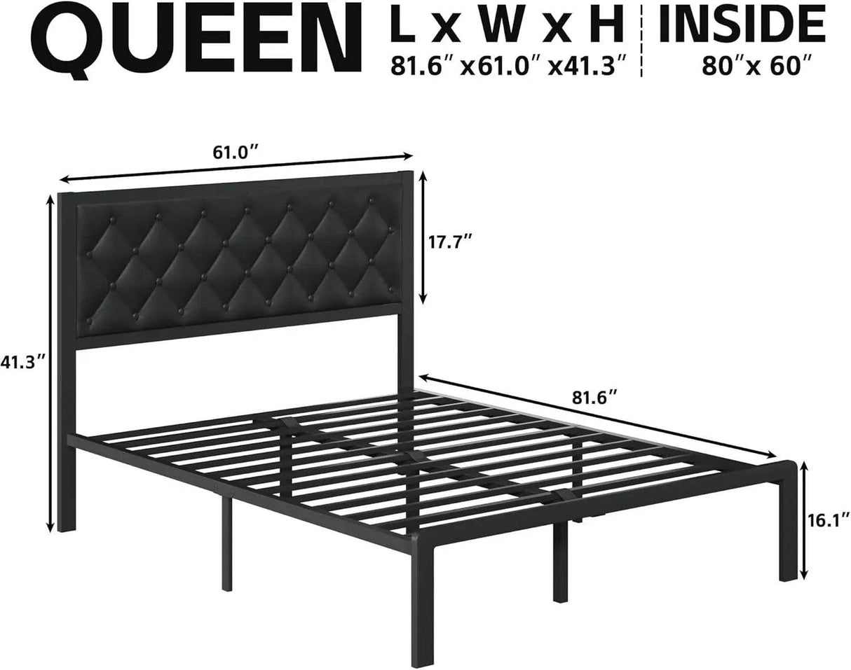 PU Leather Upholstered Bed Frame with Headboard - Sleep Galleria
