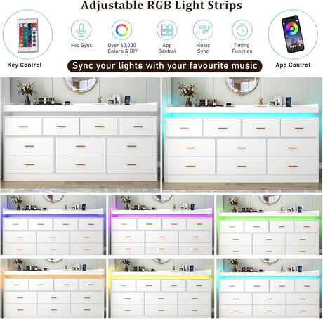 Modern 10 - Drawer Dresser with LED Light - XMSJ - Sleep Galleria