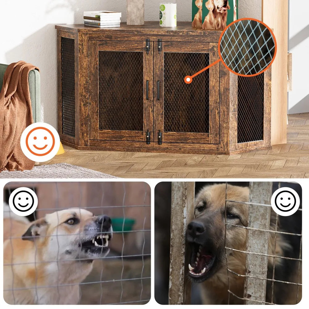 Retro Wooden Space-Saving Corner Pet Dog House