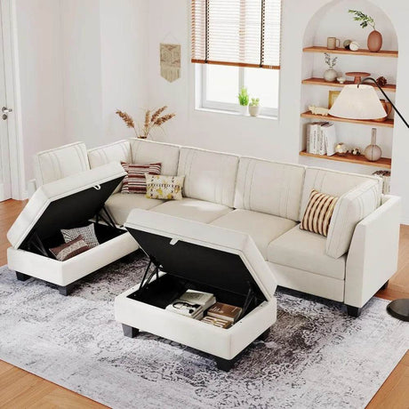 Velvet L - Shaped Sectional Sofa With Ottoman - Calmora - Sleep Galleria