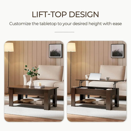 Lift-Top Coffee Table with Storage Shelf - Sleep Galleria