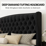 Velvet Upholstered Platform Bed Frame With Wingback Headboard - Sleep Galleria