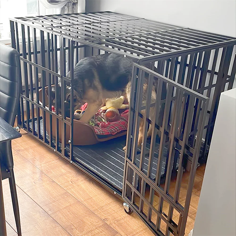 Heavy Duty Chew-Resistant Iron Dog Crate With Wheels