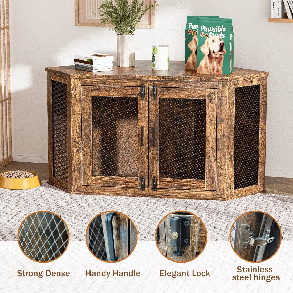 Retro Wooden Space-Saving Corner Pet Dog House