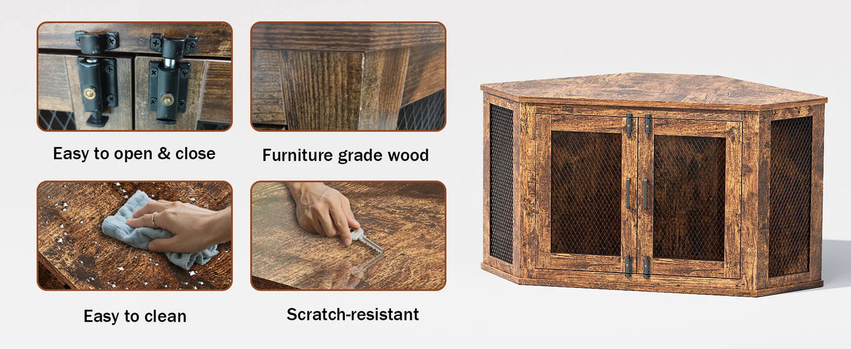 Retro Wooden Space-Saving Corner Pet Dog House