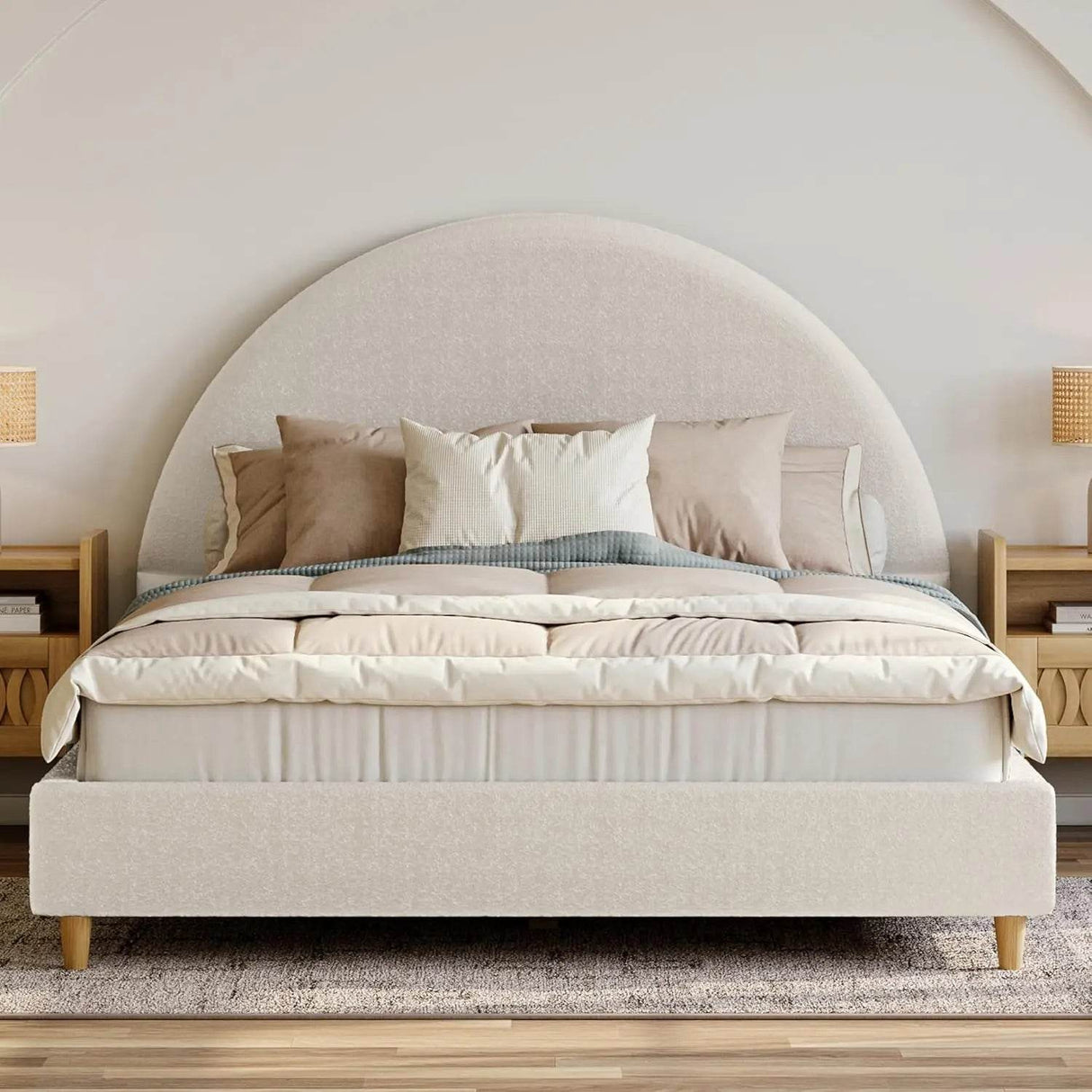 Boucle Upholstered Platform Bed Frame - Sleep Galleria