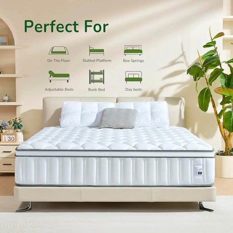 14 Inch Queen Size Hybrid Mattress with Cooling Gel and Individual Pocket Springs for Motion Isolation & Edge Support, Medium Fi - Sleep Galleria