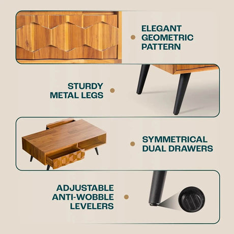 Mid - Century Modern Solid Wood Coffee Table - XMSJ - Sleep Galleria