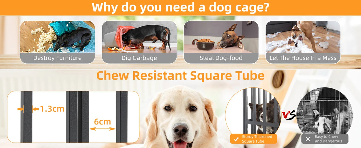 Heavy Duty Chew-Resistant Iron Dog Crate With Wheels