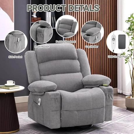 Oversized Rocker Recliner Chair with Heat Massage - XMSJ - Sleep Galleria