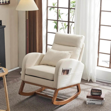 Beige Linen Upholstered Nursery Rocking Chair - XMSJ - Sleep Galleria