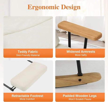 Adjustable Teddy Fabric Rocking Chair with Footrest - XMSJ - Sleep Galleria