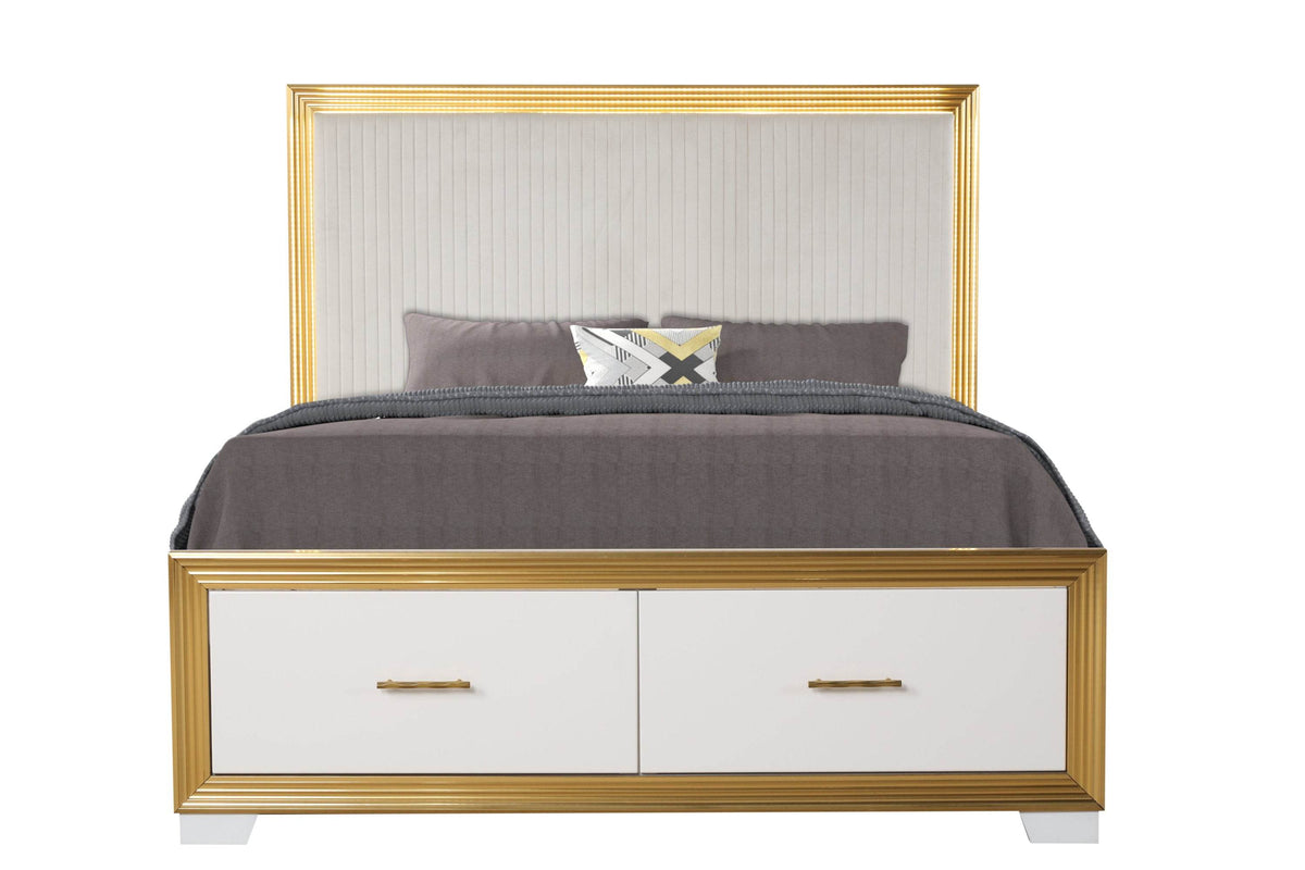 Contemporary King Tufted Wood Bed Frame With Storage