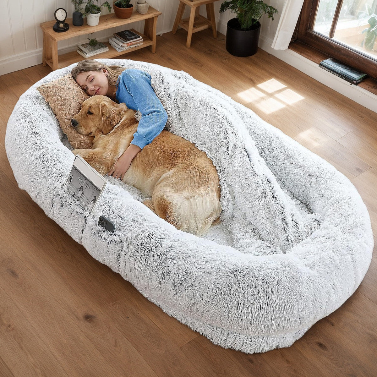Orthopedic Washable Faux Fur Human Dog Bed 14-Inch