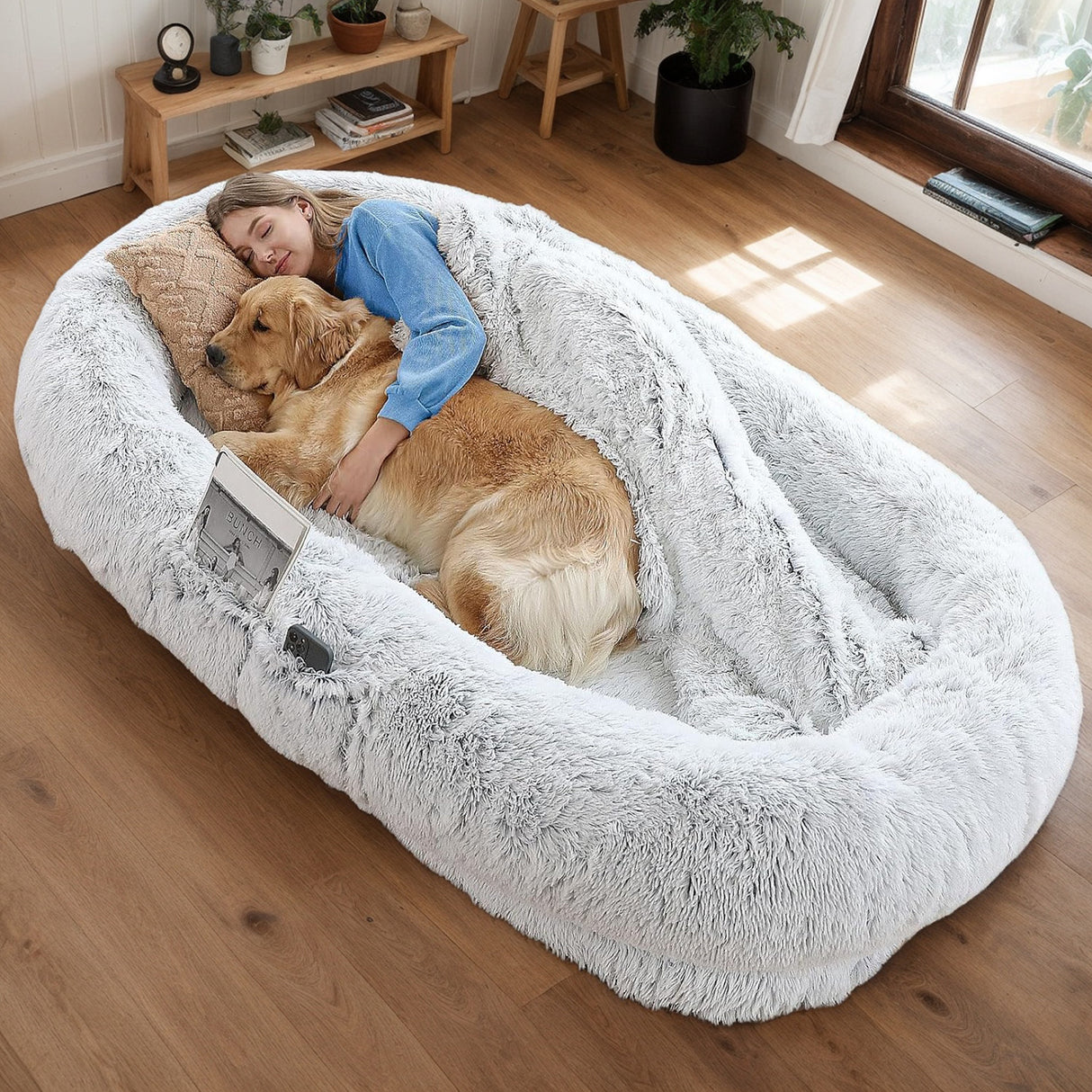 Orthopedic Washable Faux Fur Human Dog Bed 14-Inch