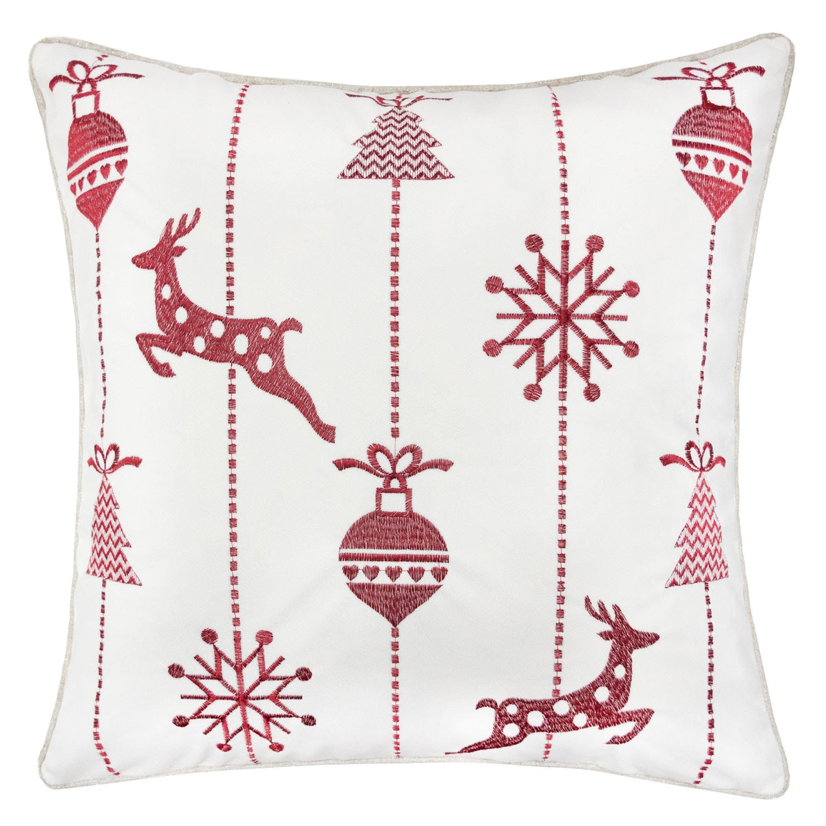 White 20x20 Embroidered Polyester Christmas Throw Pillow
