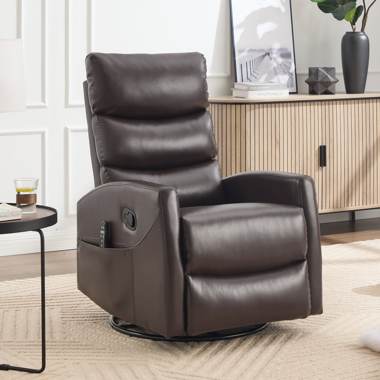 Heat Massage Medium-Firm Faux Leather Swivel Recliner Chair