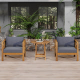 Set of 2 Acacia Wood Outdoor Club Chairs With Table