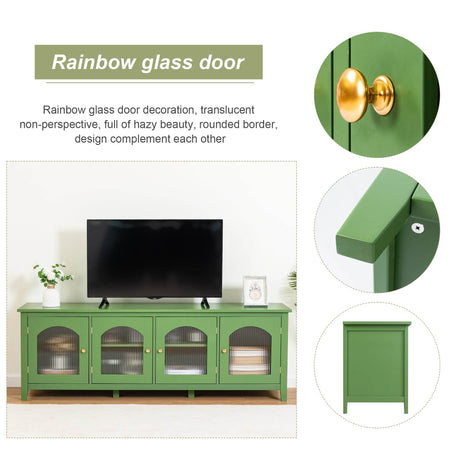 Antique Green Solid Wood TV Cabinet With Glass Door - Sleep Galleria