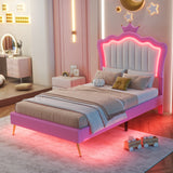 Twin Plush Upholstered Bed Frame With LED Lights