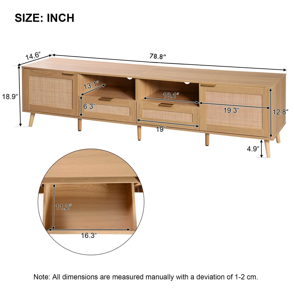 Modern Rattan TV Stand With Storage Cabinets - Sleep Galleria