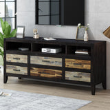Retro Distressed Solid Wood TV Stand With Drawers