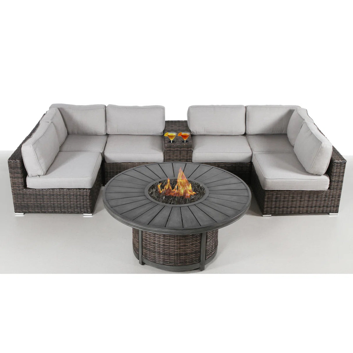 All-Weather 8-Piece Patio Sofa Set With Fire Pit