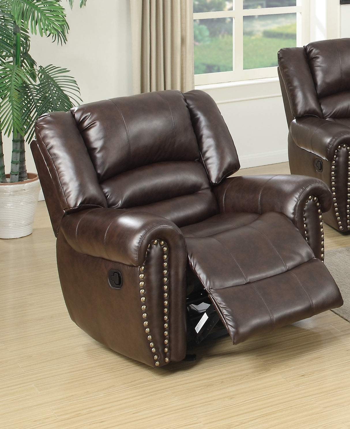 Manual Bonded Leather Recliner Chair With Nailhead Trim