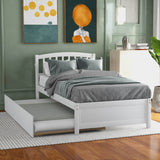 Twin White Solid Wood Platform Bed Frame With Trundle