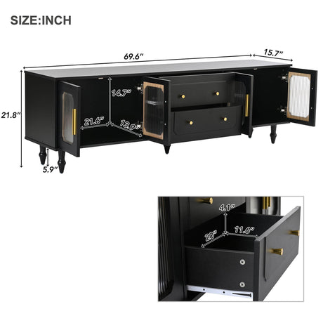 Retro Vintage Black TV Stand With Fluted Glass Doors - Sleep Galleria