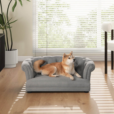Chesterfield Plush Foam Gray Polyester Dog Sofa Bed - Sleep Galleria
