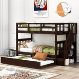 Twin-Over-Twin Solid Wood Stairway Bunk Bed With Trundle