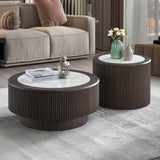 Modern Round Pedestal Coffee Table Set With Faux Marble