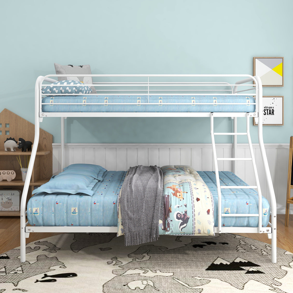 Twin-Over-Full Sturdy Metal White Bunk Bed Frame