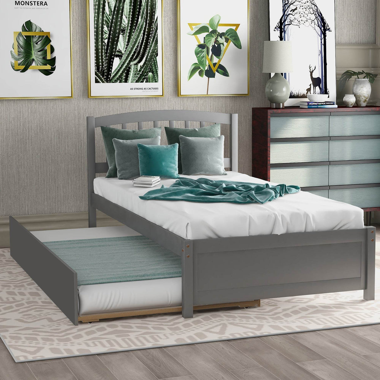 Twin Solid Wood Platform Bed With Trundle