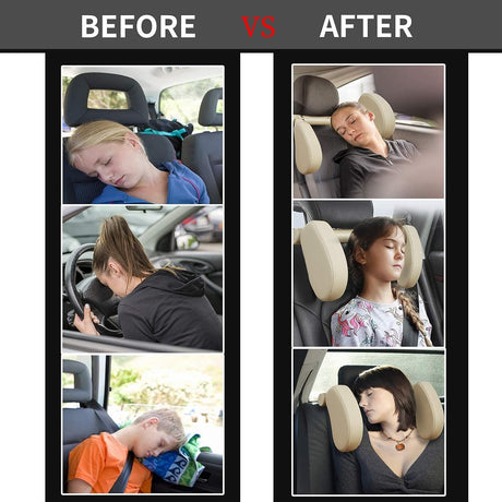 Car Headrest Pillow for Kids Adjustable Car Seat Neck Support for Travel Car Sleeping Pillow for Kids and Adult (Beige)