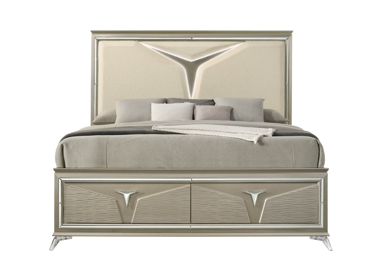Modern Upholstered Wood Bed Frame With LED Headboard