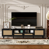 Modern Rattan TV Stand With Storage Cabinet
