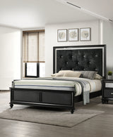 Full Size Modern Glam Black Upholstered Panel Bed