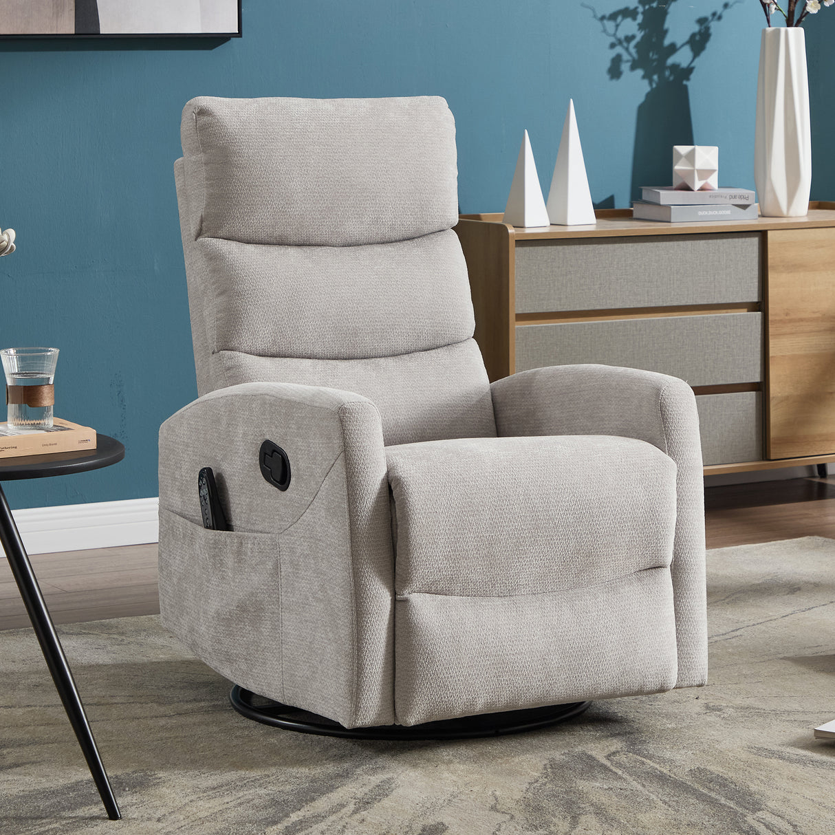 Medium-Firm Heat Massage Recliner Chair With Swivel And Rocker