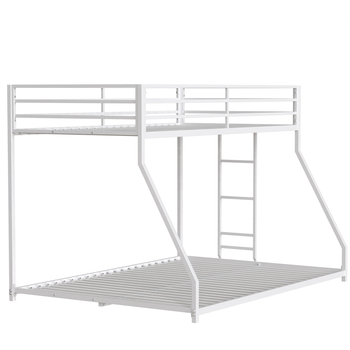 Twin Over Full Metal Bunk Bed White With Guardrails