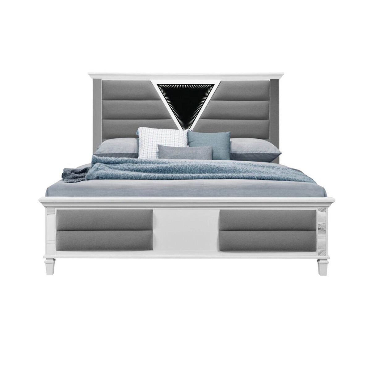Queen Contemporary White Panel Bed Frame With LED Lighting